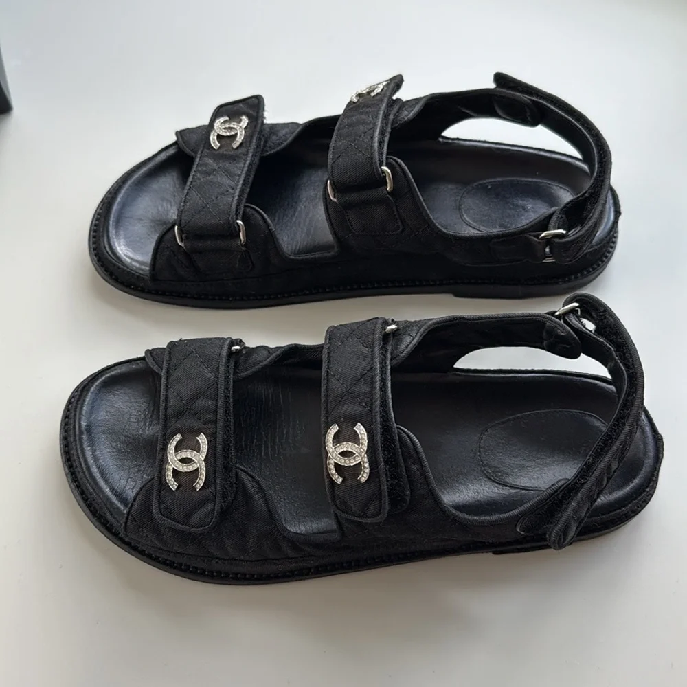 Chanel Quilted Dad Sandals, Black, Size 39.5